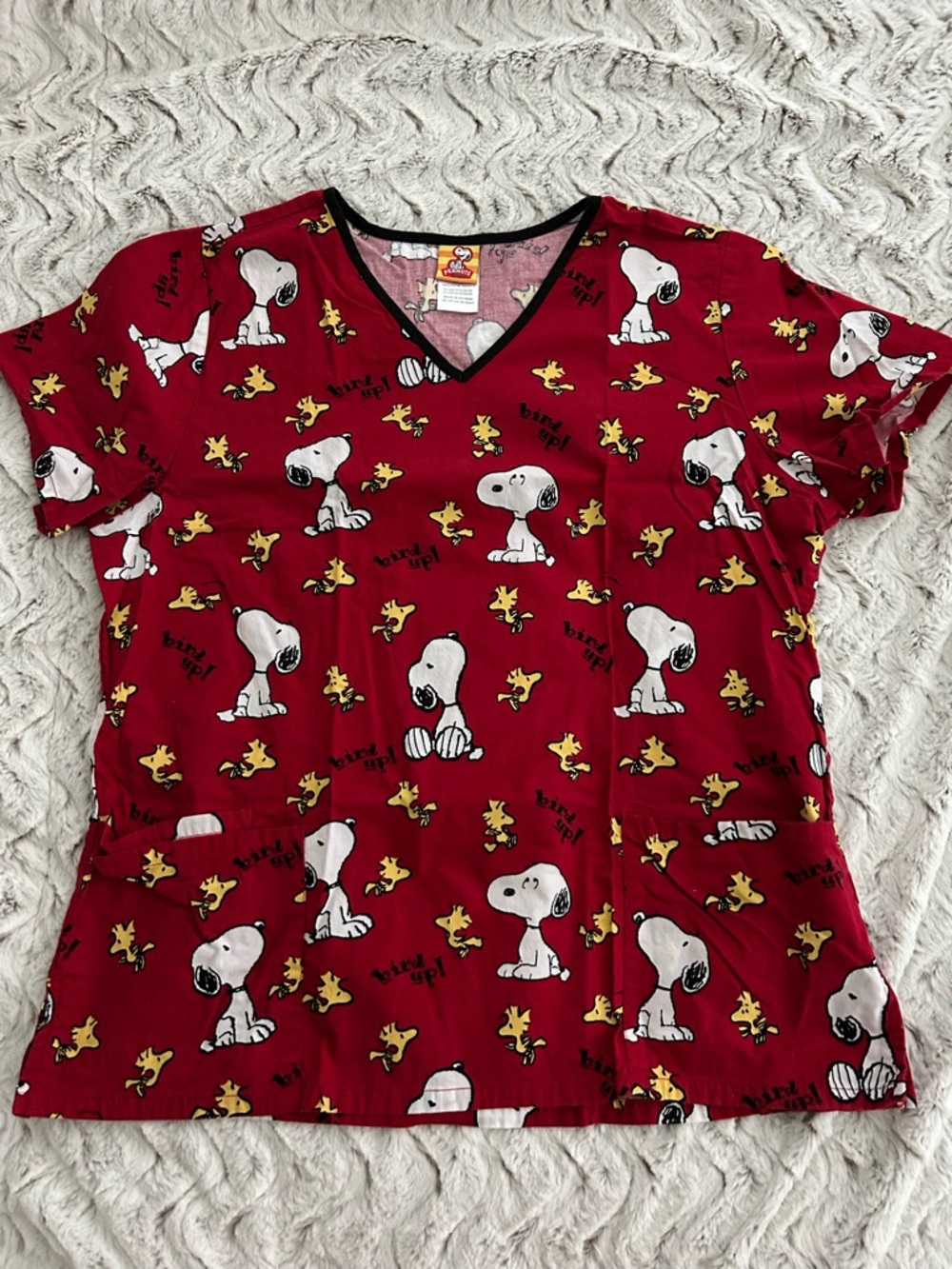 Disney Red Snoopy & Woodstock Short Sleeve V-Neck Top